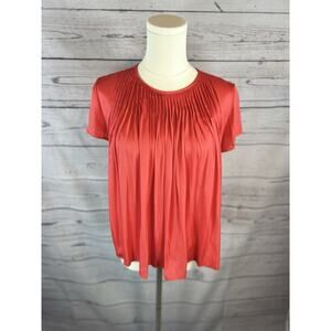 Anthropologie Dolan Pleated Top Women XS Coral Short Sleeve Blouse
